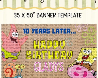 Spongebob  - Inspired (# years later) Painted Banner Template | Editable Canva Birthday Banner | Digital Download