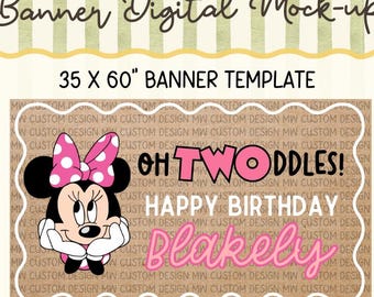 Oh TWOddles Minnie Painted Banner Template | Editable Canva Birthday Banner | Pink Mouse Party Decor | Digital Download