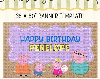 Peppa Pig - Inspired Painted Banner Template | Editable Canva Birthday Banner | Digital Download