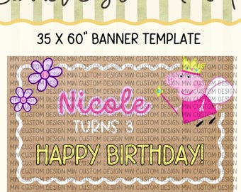 Peppa Pig Fairy - Inspired Painted Banner Template | Editable Canva Birthday Banner | Digital Download