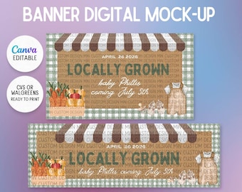 Locally Grown Baby Shower Banner Template | Farmers Market Baby Shower Backdrop | Canva - Editable | Ready to print at CVS/Walgreens