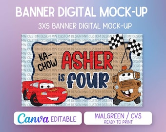 Cars-themed Banner Template | Editable Canva Birthday Banner | Print at Walgreens / CVS | Digital Download