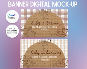A Baby Is Brewing Banner Template | Coffee Themed Baby Shower Design | Canva Editable Template | Ready to print at CVS/Walgreens