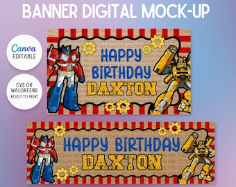 TRANS F0RMERS Birthday Banner Template | Robot Birthday Party Banner | Canva Editable | Print at Walgreens/CVS| Digital Download