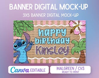 Lilo & Stitch-Inspired Painted Banner Template | Editable Canva Birthday Banner | Print at Walgreens/CVS| Digital Download