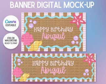 Cute Sea Birthday Banner Template | Sea Pastel Birthday Backdrop | Canva Editable | Ready to print at CVS/Walgreens