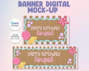 Cute Sea Birthday Banner Template | Sea Pastel Birthday Backdrop | Canva Editable | Ready to print at CVS/Walgreens