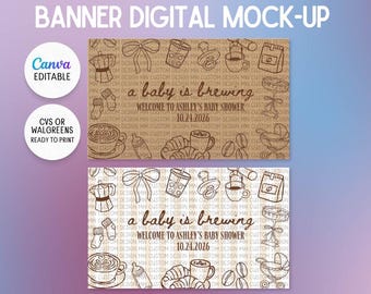 Coffee Baby Shower Banner Template,| A Baby Is Brewing Welcome Banner | Canva Editable Template | Ready to print at CVS/Walgreens