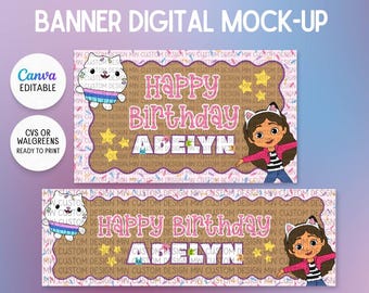 Gabby Doll Sprinkle Birthday Backdrop Template | Hand-painted Banner Template | Canva Editable Birthday Decor | Print at Walgreens / CVS