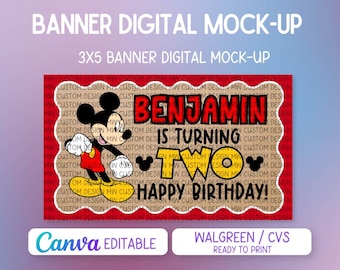 Mouse-themed Birthday Painted Banner Template | Editable Canva Birthday Banner | Print at Walgreens / CVS | Digital Download
