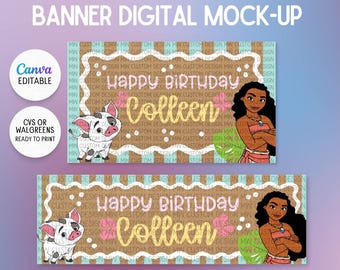 Island Princess Birthday Banner Template | Tropical Ocean Birthday Backdrop | Canva - Editable | Ready to print at CVS/Walgreens