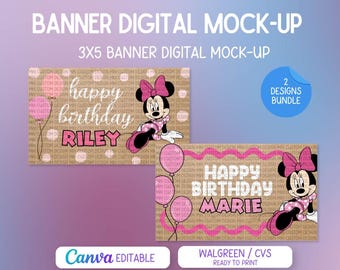 Pink Minnie-inspired Painted Banner Template | Editable Canva Birthday Banner | Ready to print at CVS/Walgreens| Digital Download