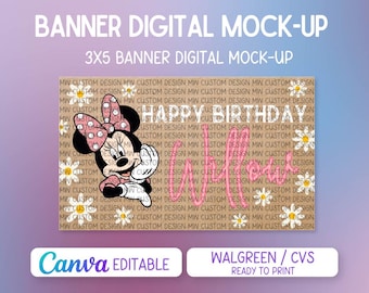 Minnie-Inspired Painted Banner Template | Editable Canva Birthday Banner | Ready to print at Walgreens/CVS | Digital Download