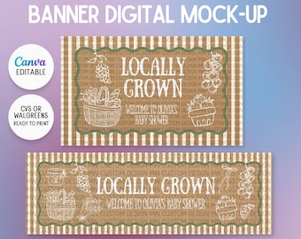 Locally Grown Simple Baby Shower Banner Template | Farmers Market Baby Shower Backdrop | Canva - Editable | Ready to print at CVS/Walgreens