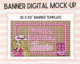 Cowgirl Barbie-Inspired Birthday Banner Template | Editable Canva Design | Hand Paint Banner Guide | Digital Download