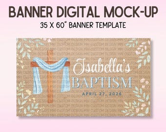 Baptism Banner Template | Blue Floral Cross Design | Personalized Baptism Banner | Canva Editable | Digital Download