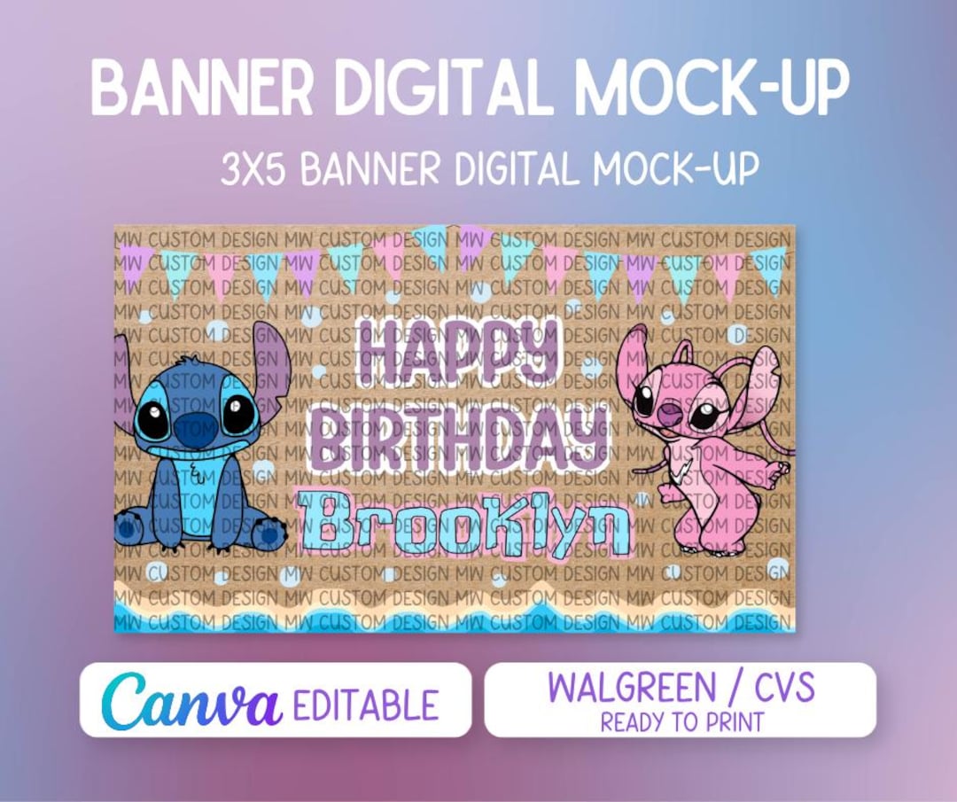 Stitch and Angel -inspired Painted Banner Template | Editable Canva ...