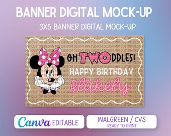 Oh TWOddles Minnie Painted Banner Template | Editable Canva Birthday Banner | Print at Walgreens / CVS | Digital Download