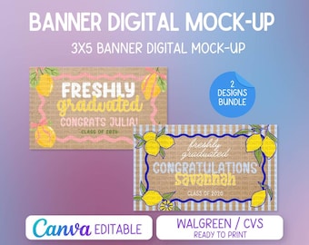 Editable Lemon Graduation Banner Template | Freshly Graduated Lemon Sign | Class of 2026 Banner | Digital Download | Print at Walgreens/CVS