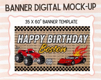 Monster Trucks X Hot Wheels Banner Template | Editable in Canva | Printable & Paintable Design | Custom Name Banner