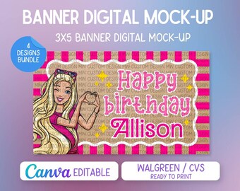 Cowgirl Barbie-Inspired Birthday Banner Template | Editable Canva Design | Hand Paint Banner Guide | Digital Download