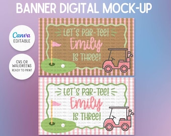 Golf Birthday Banner Template | Pink & Green Golf Banner | Golf Girly Theme Bday Decor | Canva Editable | Ready to print at CVS/Walgreens