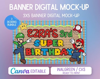Mario - inspired Birthday Banner Template | Editable Party Banner | Ready to print at CVS/Walgreens | Printable Super Birthday Theme