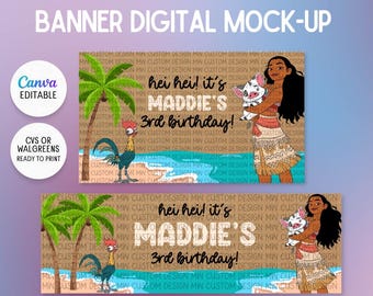 Island Princess Birthday Banner Template | Tropical Ocean Birthday Backdrop | Canva - Editable | Ready to print at CVS/Walgreens