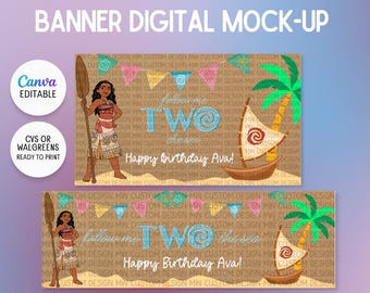 Island Princess Birthday Banner Template | Tropical Ocean Birthday Backdrop | Canva - Editable | Ready to print at CVS/Walgreens