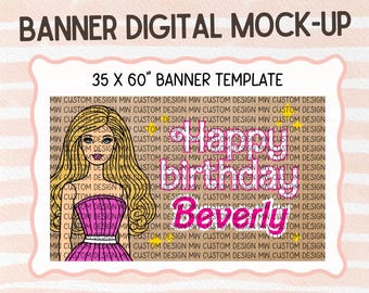 Pretty Barbie-Inspired Birthday Banner Template | Editable Canva Design | Hand Paint Banner Guide | Digital Download