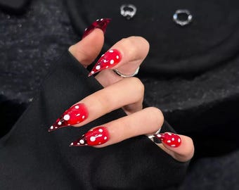 Red Polka Dot Claw Press On Nail - Hanmade Cat Claw Nails