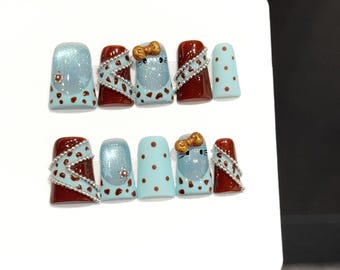 Handmade Kitty Duck Press On Nails – Leopard Print Design Nail