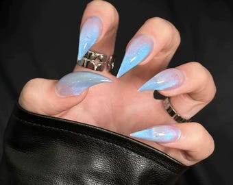 Light Blue Cat Calw Press On Nails - Handmade Dargon Claw Nails