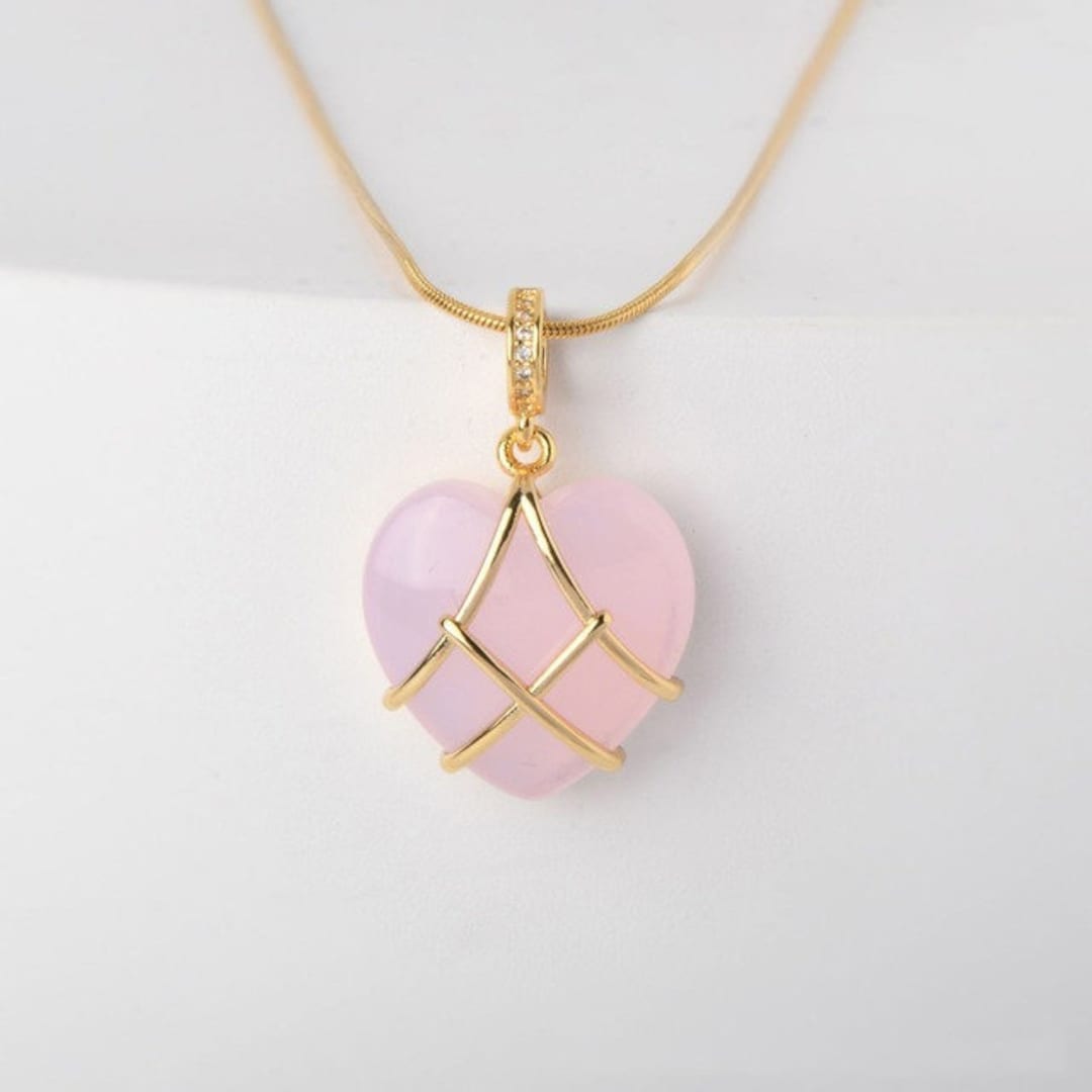 Gold and Silver Plated Diamond Castle Necklace,heart Pink Necklace