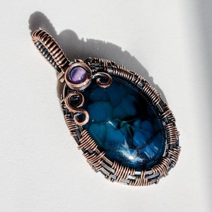 Blue Dragon Veins Stone; Wire-Wrap Pendant; Copper Wire Wrap; Handmade Necklace