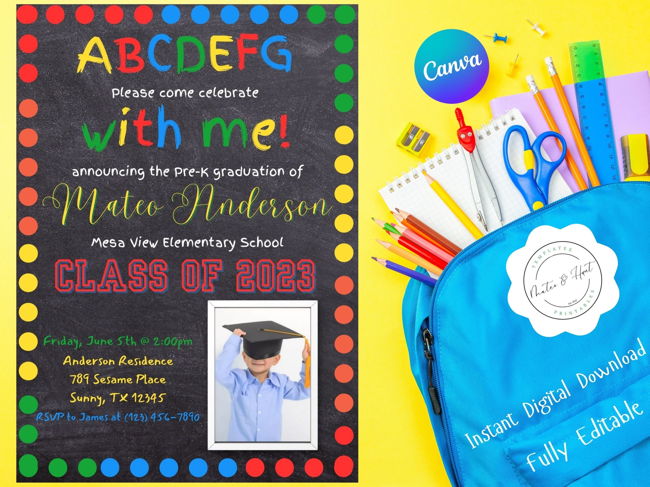 Prek Graduation Party Invite, Kindergarten Graduation, Prek, Kinder