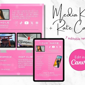 インフルエンサー メディア キット & 料金表 バンドル Canva テンプレート YOUTUBER、カスタマイズ可能で編集可能な Tik Tok Twitch ライフスタイル Vlog コンテンツ クリエイター