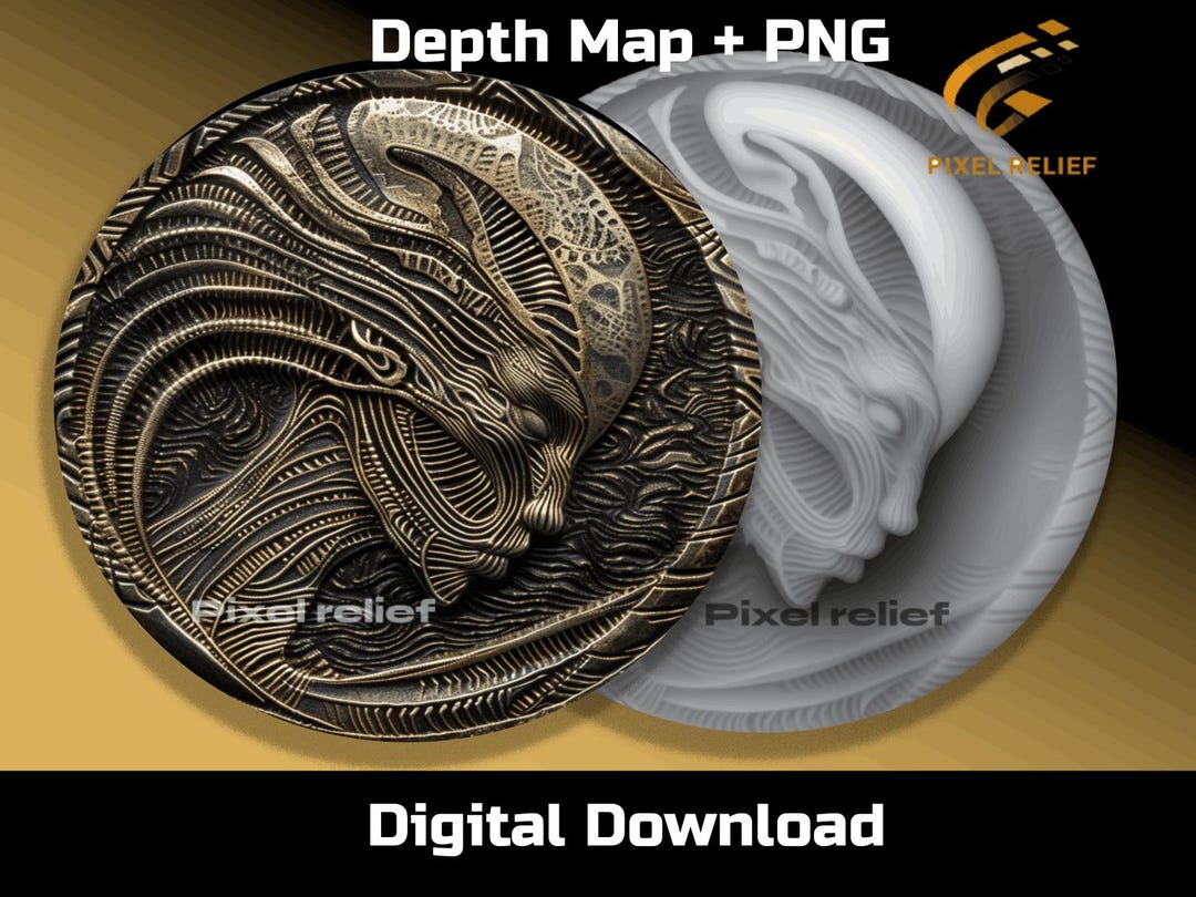 Alien Portrait Coin Depth Map – Laser Engraving Template (digital ...