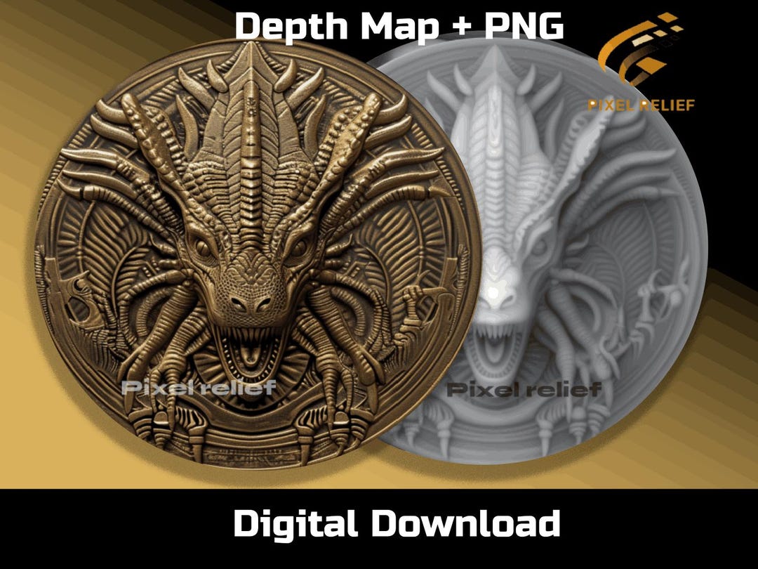 Alien Coin PNG - Depth Map Images for Your Laser Setup - Etsy