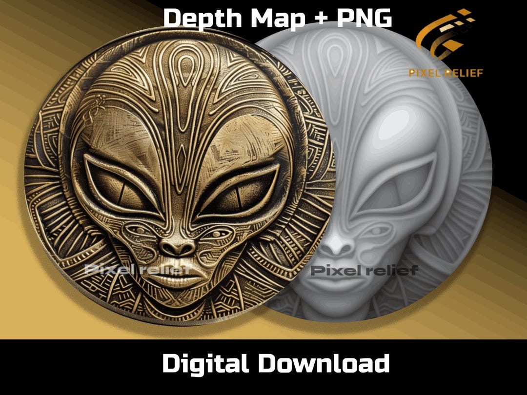 Buy Alien Coin Depth Map – Lightburn Laser PNG File for Advanced 3D DIY ...