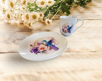 Hummingbird 8in Plate and Cup Set
