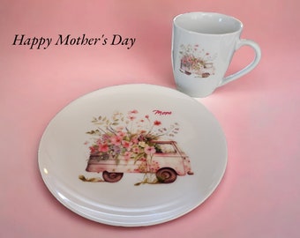 Mother's Day Dessert Plate and Hand Designed Mug