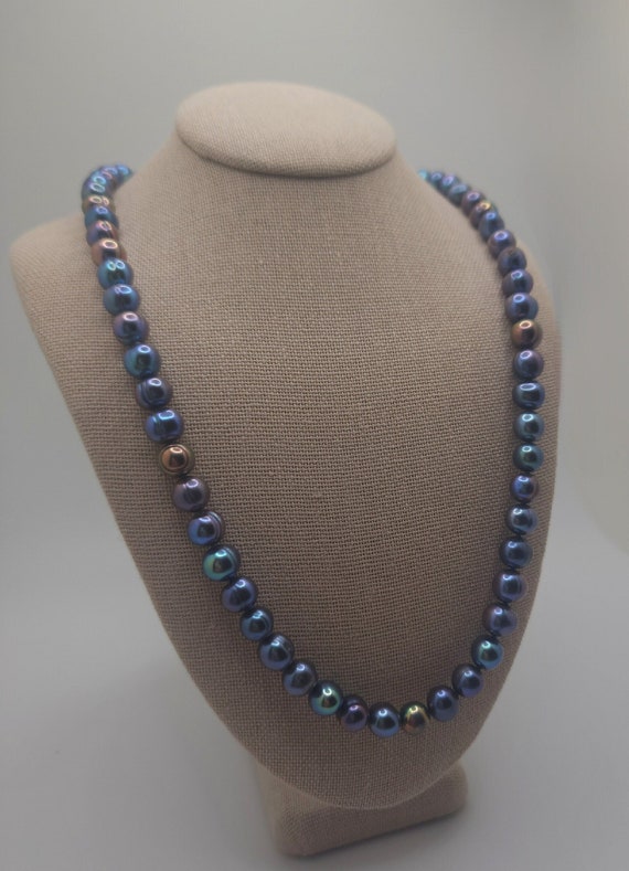 Iridescent Black and Blue Pearls 20  inch