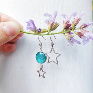 Mismatched star dainty earrings, handmade resin small earrings