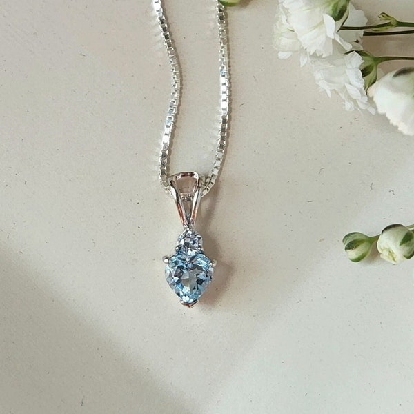 Blue Topaz Necklace Sterling Silver Dainty Genuine Gemstone December Birthstone Jewelry