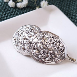 Barrette Sterling Silver Hair Clip 925  Victorian Floral Accessory Metal Vintage Reproduction Unique Silver Keepsake Gift