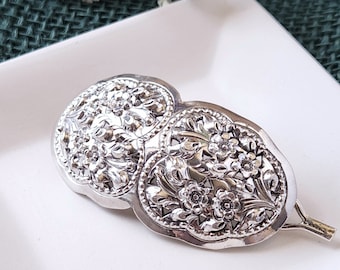 Barrette Sterling Silver Hair Clip 925  Victorian Floral Accessory Metal Vintage Reproduction Unique Silver Keepsake Gift