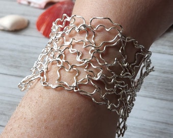 Wirework Cuff Sterling Silver Bracelet Avant-garde Jewelry Sculptural Unique Bracelet