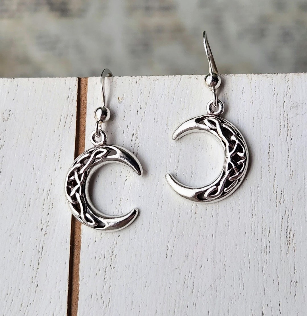 Crescent Moon Earrings Sterling Silver Celtic Knot Jewelry Heirloom - Etsy