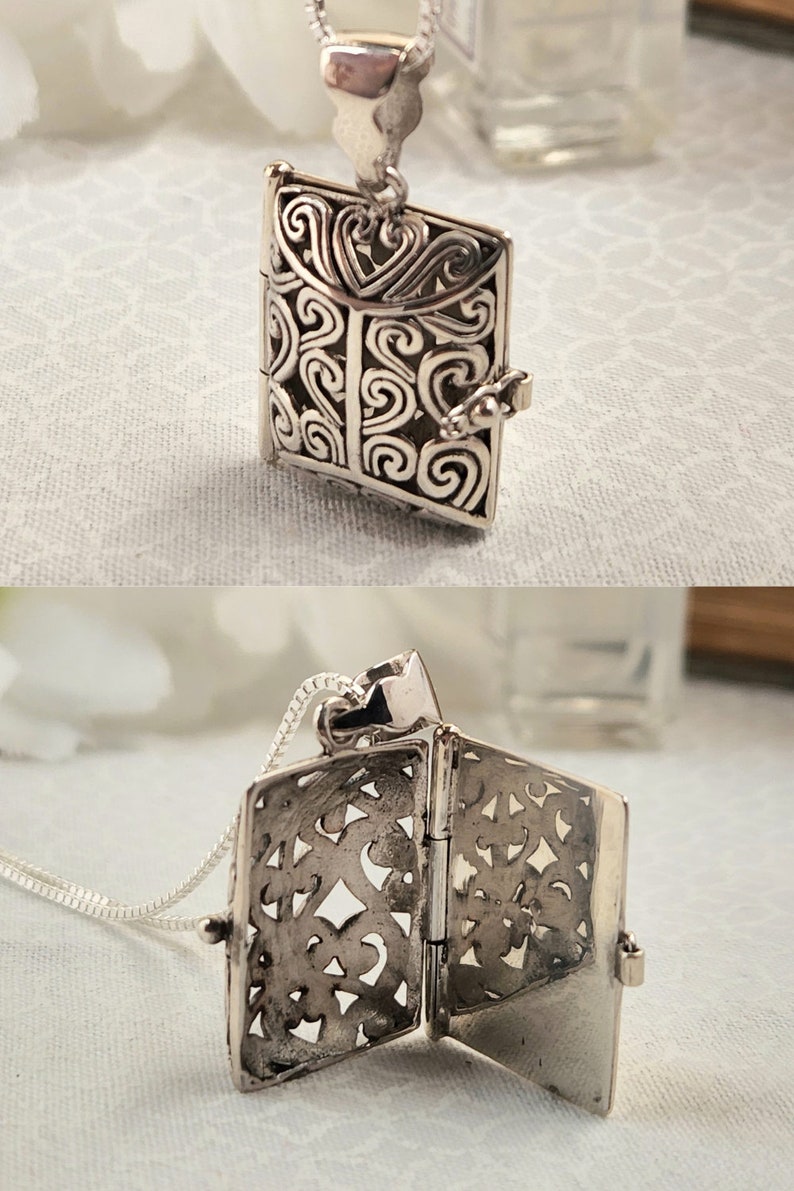 Book Locket Necklace: Sterling Silver Victorian Filigree Aromatherapy ...